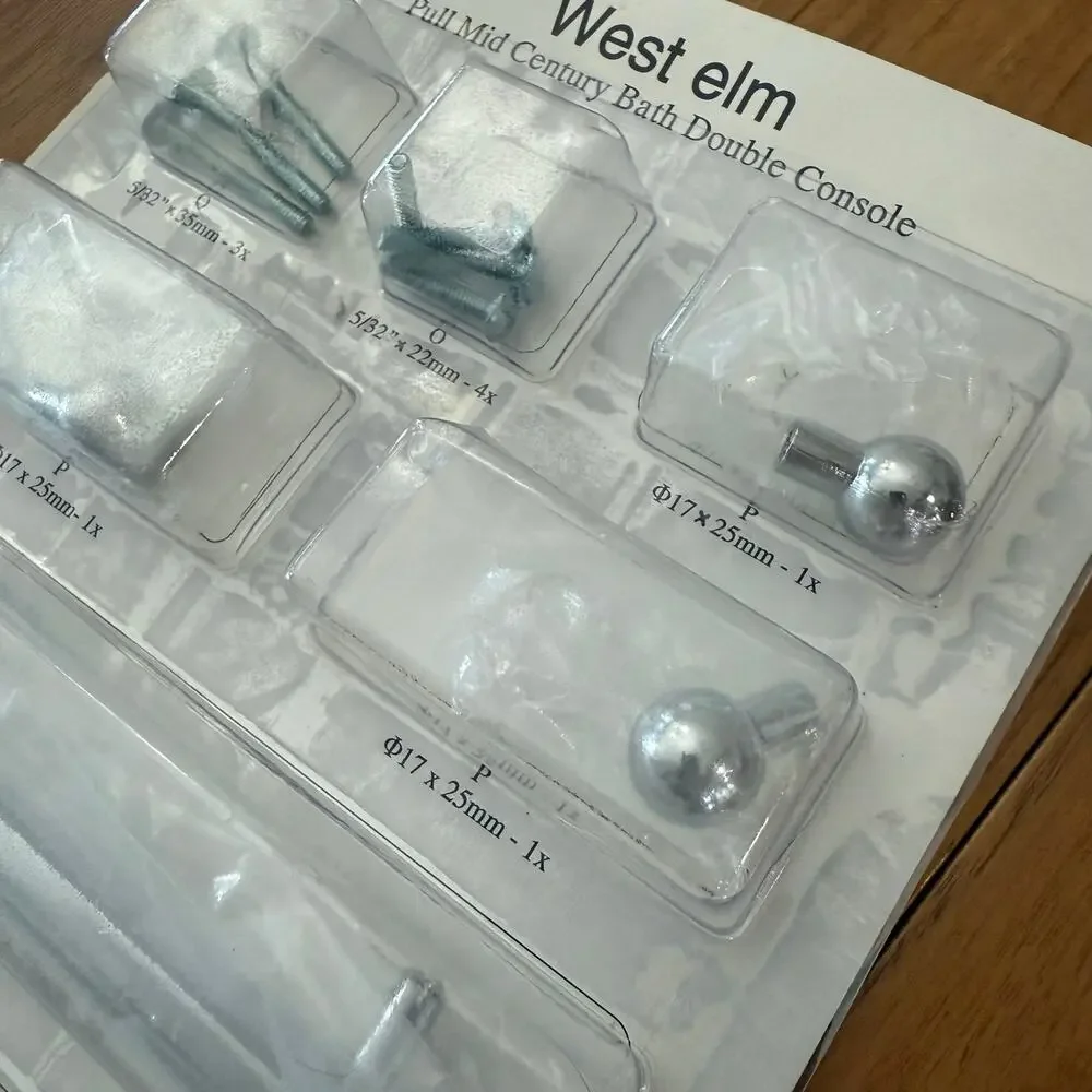 West Elm Mid Century Bath Chrome Knobs Pulls 5 Piece Set NWT